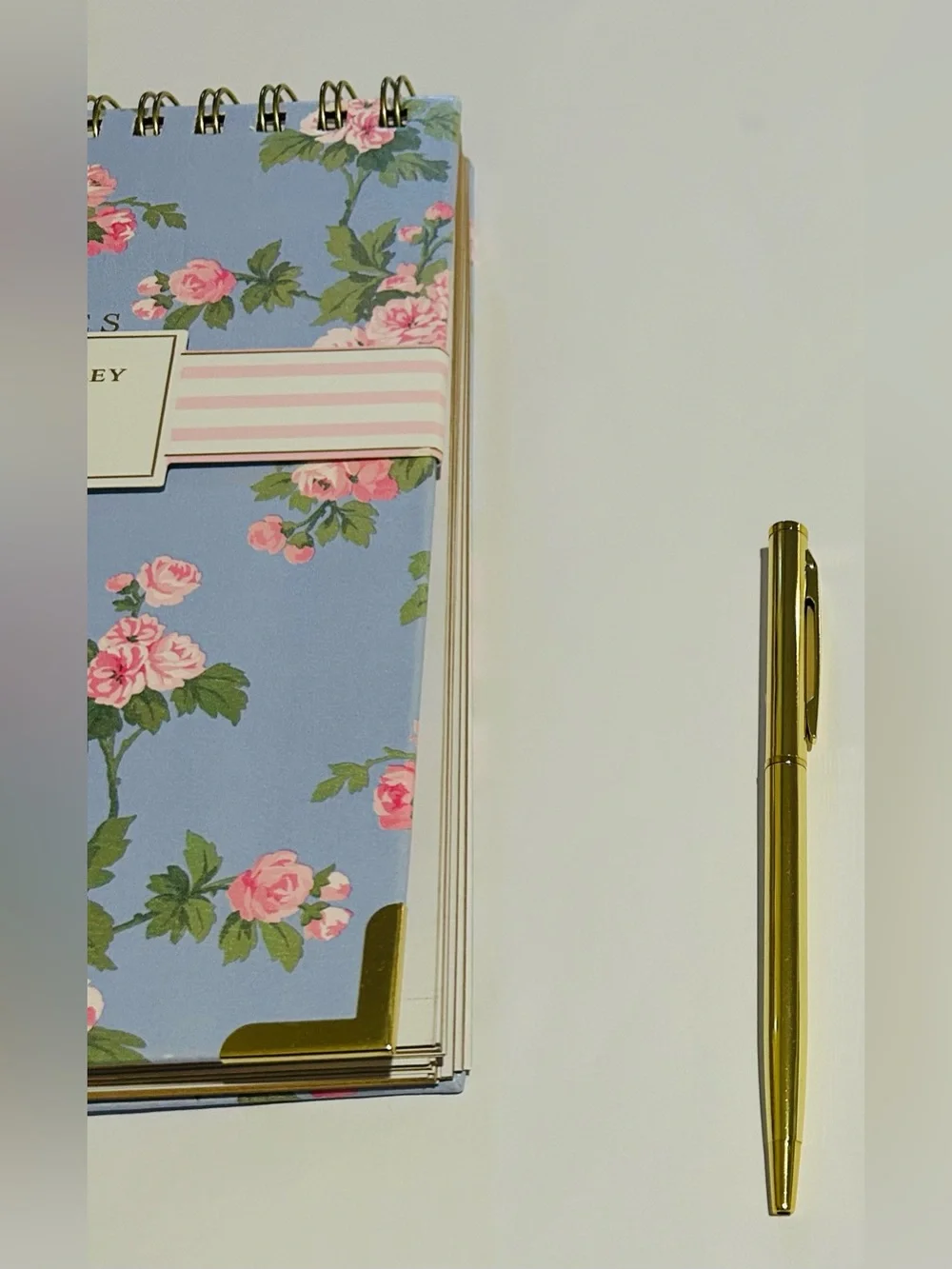 New Laura Ashley Floral Spiral Steno Pad  Gold Accents Gold Pen Vietnam